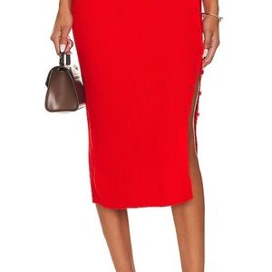 NWT Lita by Ciara Fiery Red Ribbed Midi Pencil Skirt Button Side